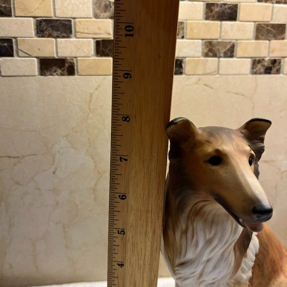 NWOT Collie statue with wood platform Masterpiece Porcelain by Homco 1986 - Picture 10 of 12